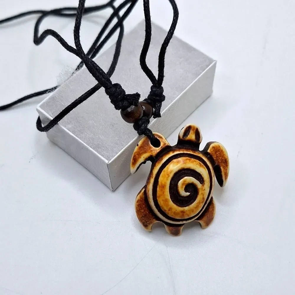 Hawaiian Turtle Pendant tribal Necklace Adjustable Rope Surfer